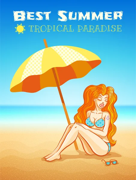 Girl on the tropical beach — Stock Vector