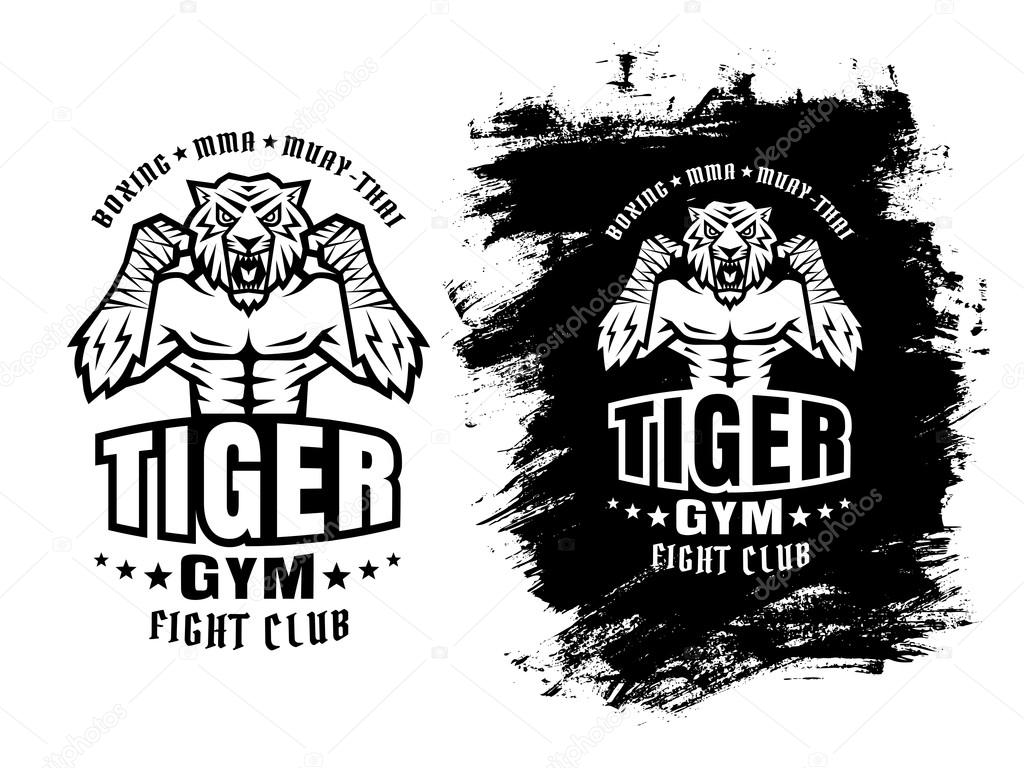 Template sport logo for fighting club with angry tiger