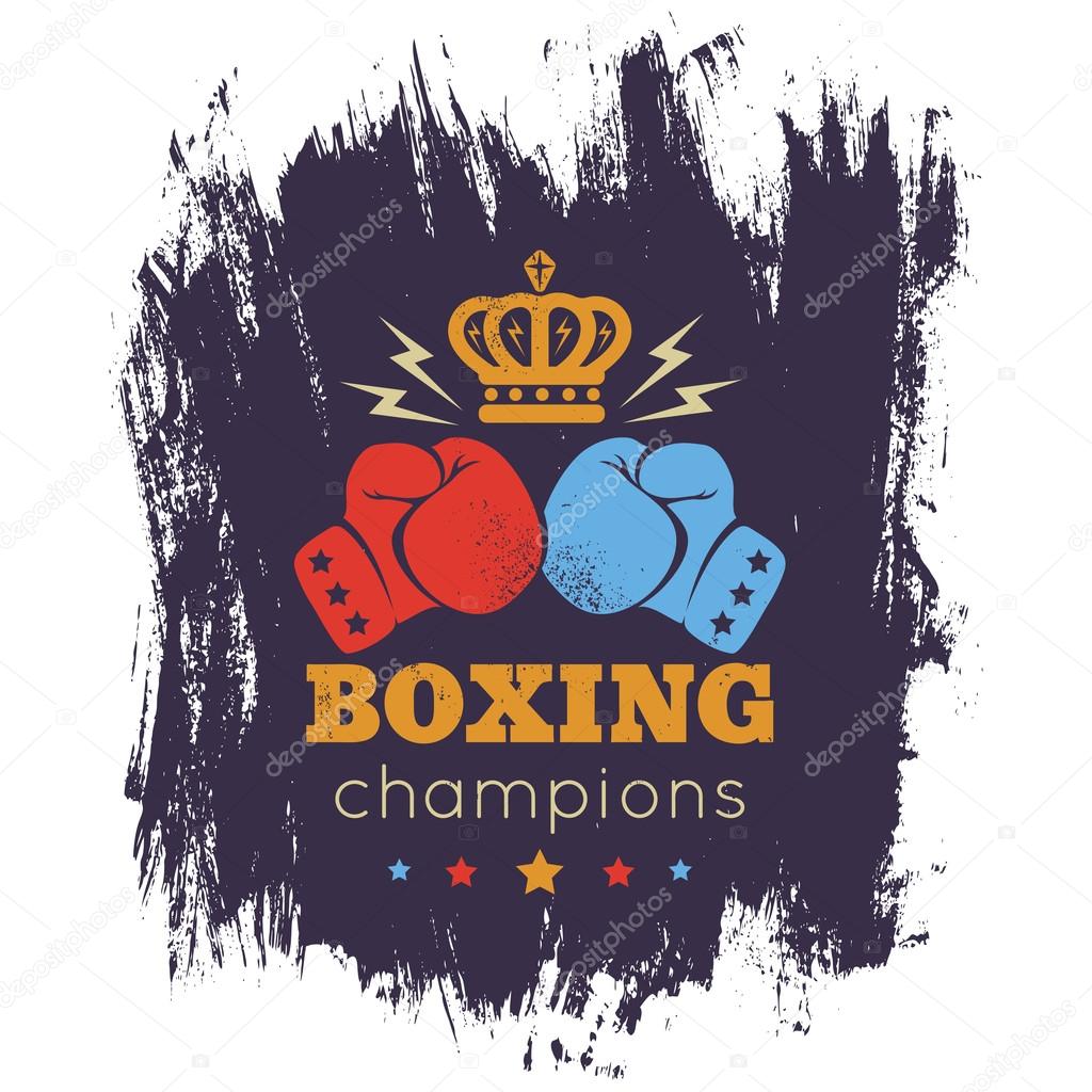 Vintage logo for boxing with gloves and crown