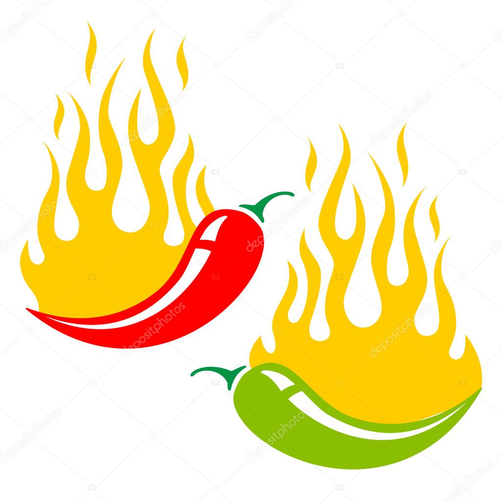 Vector illustration of two chili peppers in fire