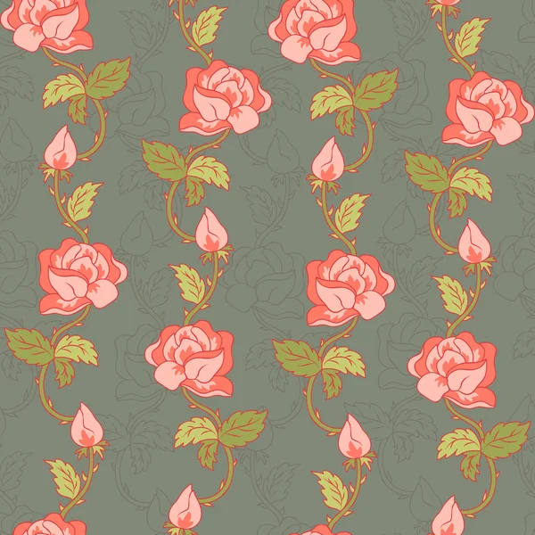 Rosas rosadas y hojas verdes — Archivo Imágenes Vectoriales