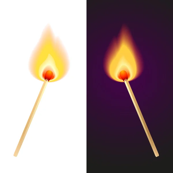 Zwei Streichhölzer im Feuer — Stockvektor