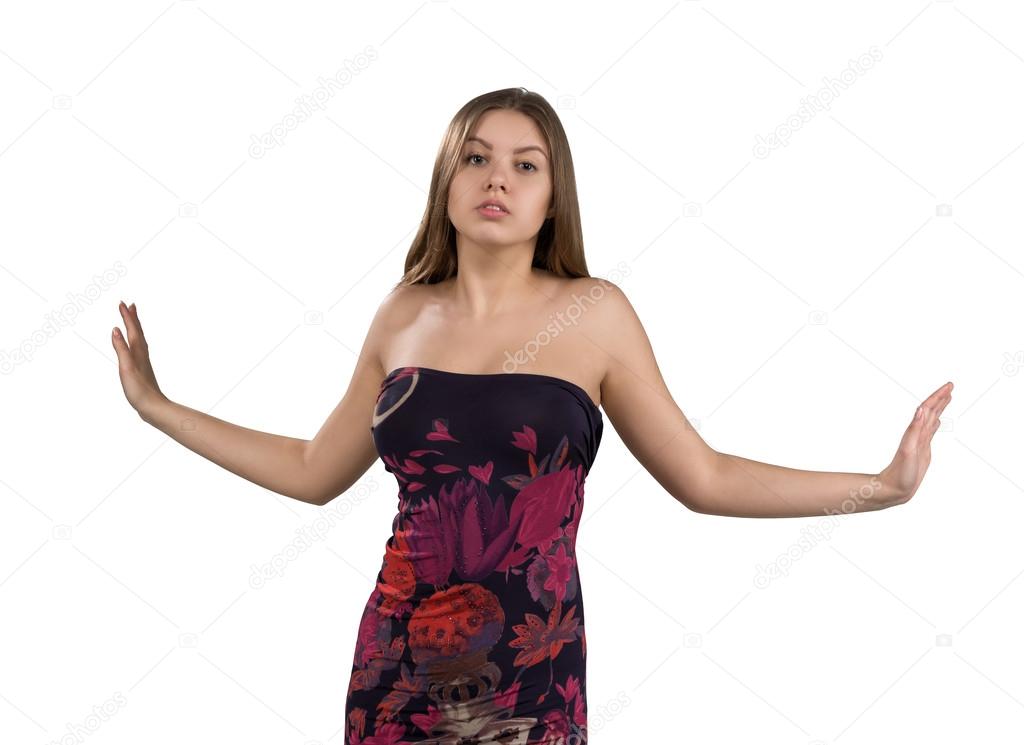 Portrait of attractive and hot girl in short tight dresses