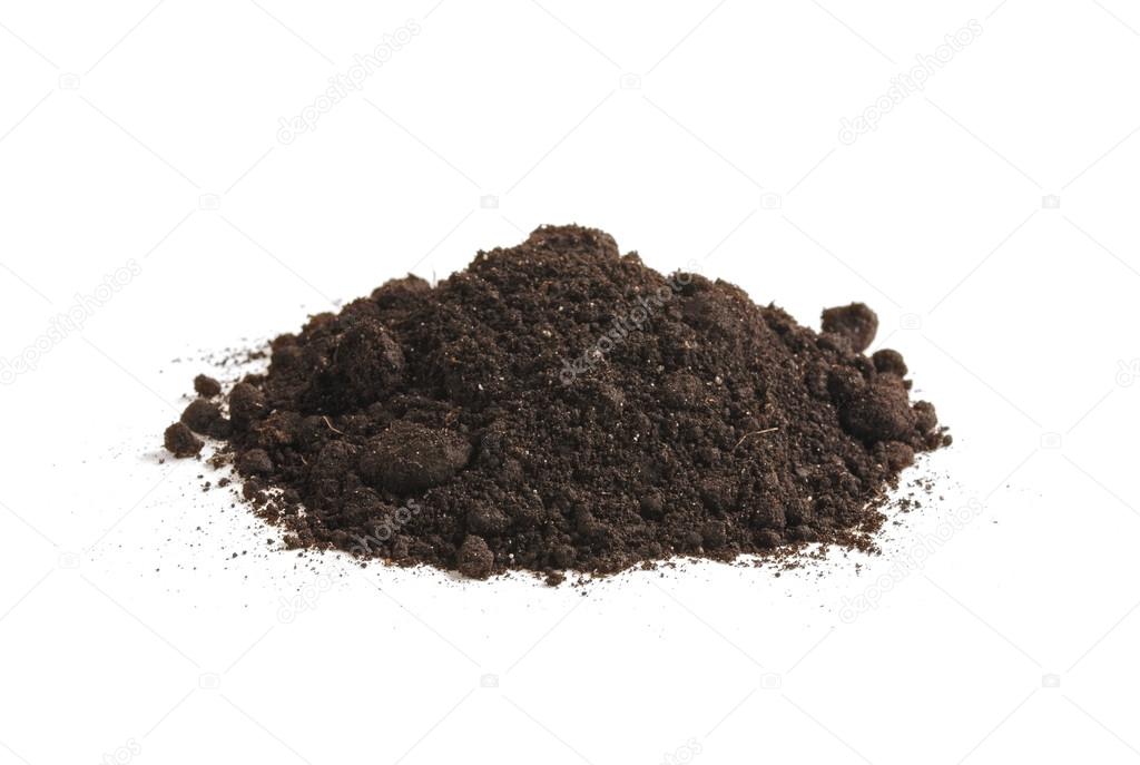 Heap of soil humus, isolated on a white background. Pile black earth.