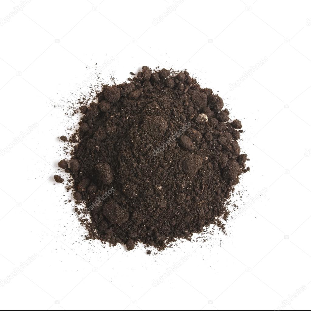 Heap of soil humus, isolated on a white background. Pile black earth.