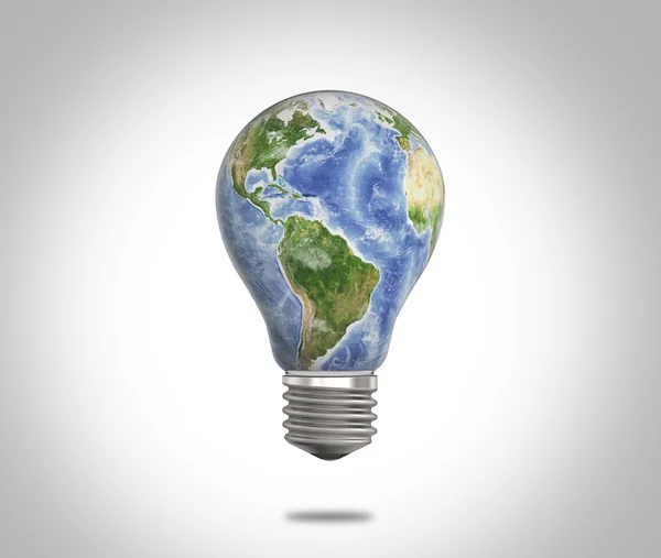 Bulb with Reflection of planet Earth inside it. Elements this image are furnished by NASA — Stock Photo, Image
