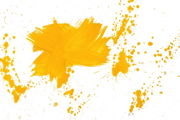 Cross shaped strokes with yellow gouache forming spots on a white canvas — Stock Photo, Image