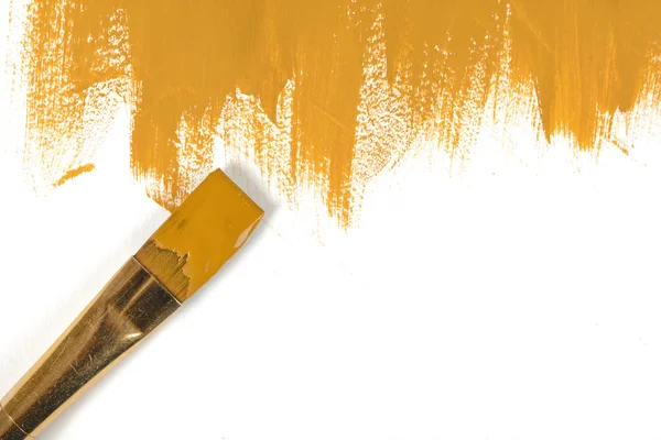 Color of mustard hand-painted daub with paint brush — Stock Photo, Image