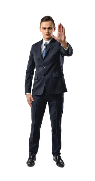Cutout businessman showing stop hand sign. — Stock Photo, Image