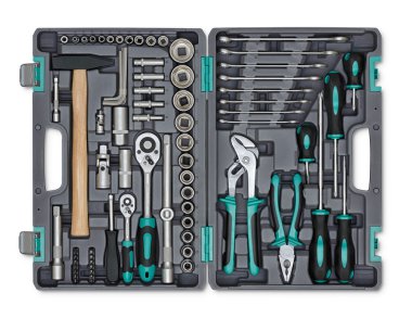 Close-up open toolbox. Construction instruments and tools clipart