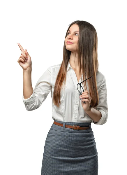 Gorgeous young girl standing and showing thumbs up Royalty Free Stock Images