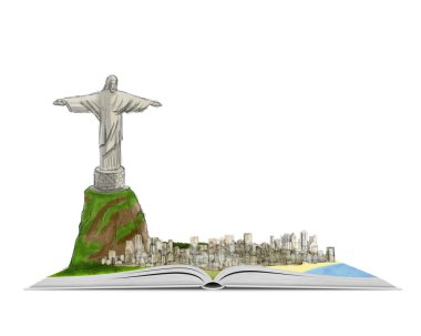 Rio de Janeiro ve heykel, İsa'nın kurtarıcı bir açık kitap yandan resimde çizilmiş