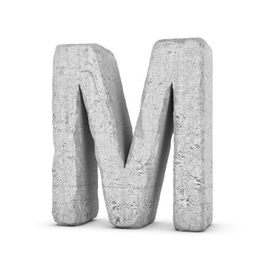 Beton mektup beyaz arka plan üzerinde izole M