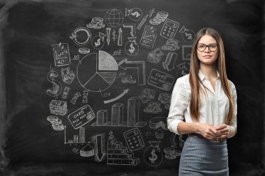 young businesswoman with business doodles