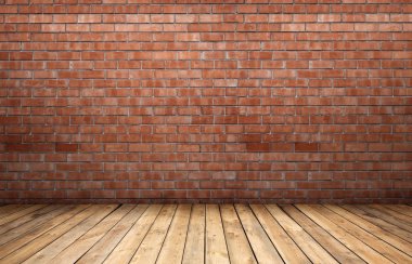 kırmızı tuğla duvar ve ahşap zemin