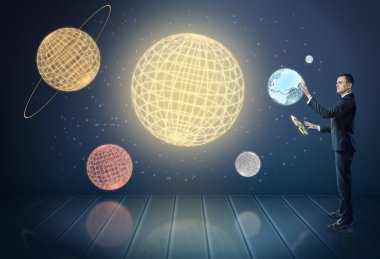 3D gezegenler yıldız tarafından çevrili güneş sisteminin dokunmadan işadamı