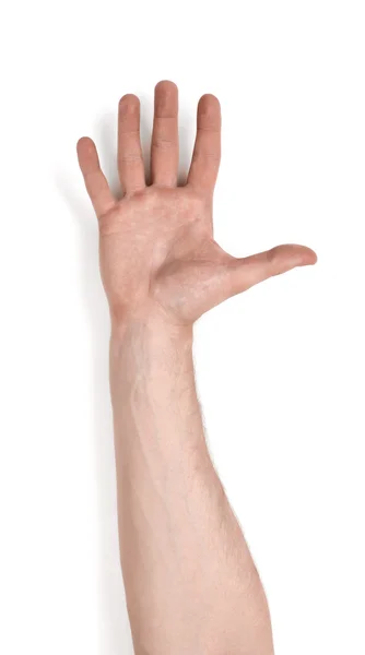 Ovanifrån av mans hand palm upp, isolerade på vit bakgrund — Stockfoto