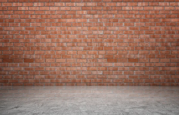 Rendu de l'intérieur avec mur de briques rouges et plancher en béton . — Photo