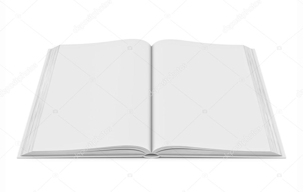 White blank open book on white background