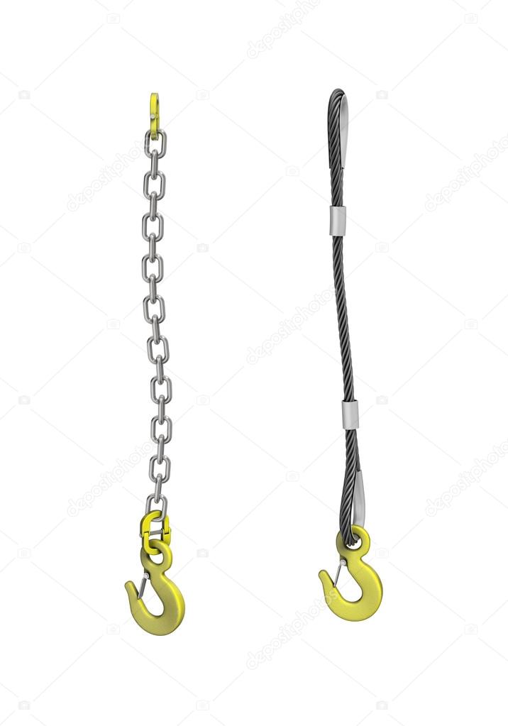 Cargo strapping. Cable and chain with crane hook