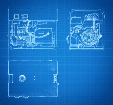 Blueprint of generator drawings and sketches clipart