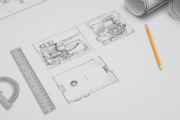 Dessin et croquis techincal plat — Photo