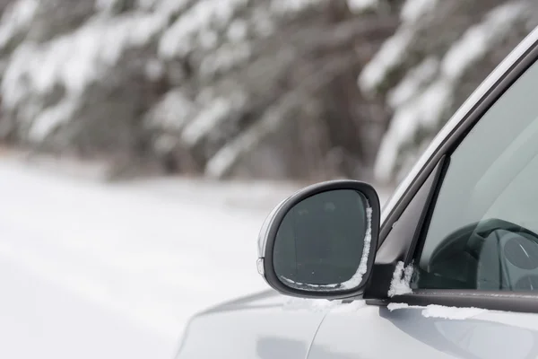 Carro na floresta de inverno — Fotografia de Stock