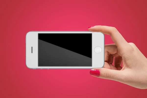 Smartphone branco na mão — Fotografia de Stock