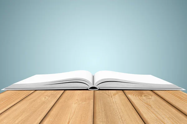 Open boek op houten planken — Stockfoto