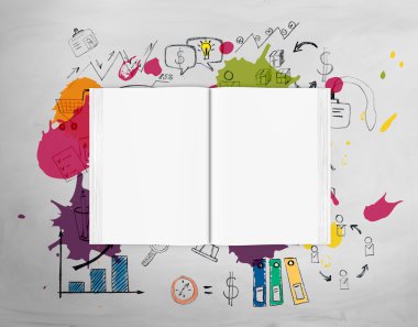 Top view of open book with bright ideas
