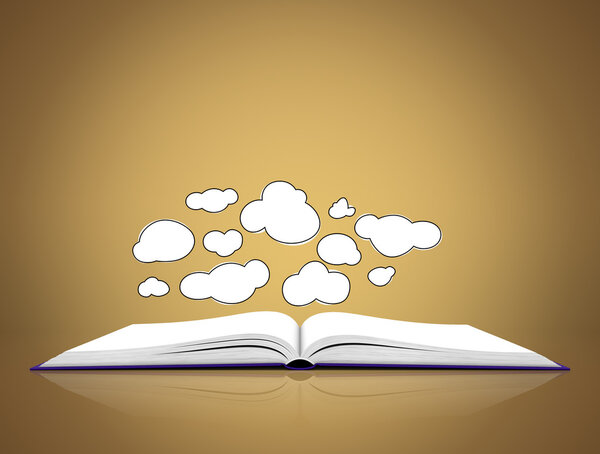 Open book with clouds