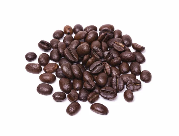 Small pile of roasted coffee beans isolated on white background — Stock Photo, Image