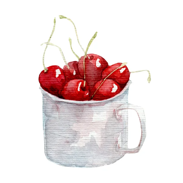 Érett cseresznye - kézzel festett akvarelljei — Stock Fotó