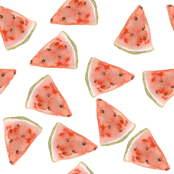 Nahtlose Muster von süßen saftigen Wassermelonen-Aquarell — Stockfoto