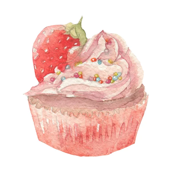 Acquerello cupcake disegnato a mano — Foto Stock