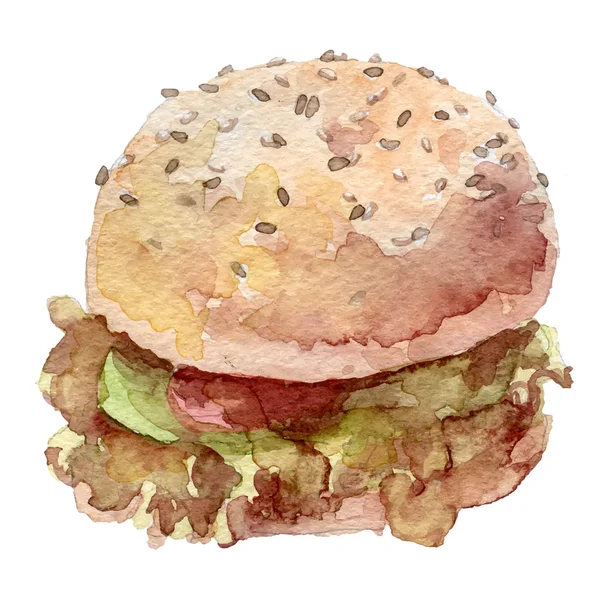 Acuarelă burger mână desenată, eps10 — Vector de stoc