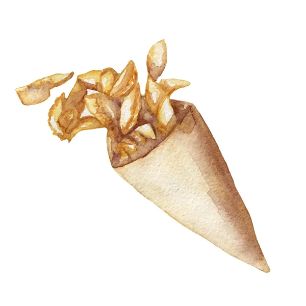 Aquarel hand getrokken Franse frietjes — Stockvector