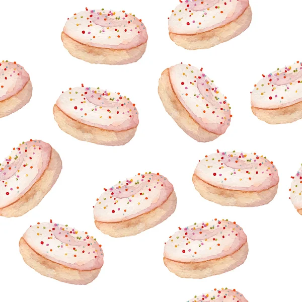 Watercolor donut seamless sweets pattern — Stock Vector