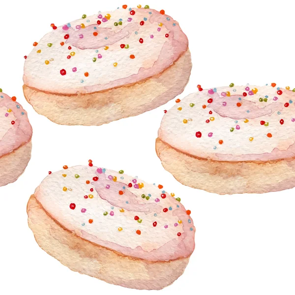 Watercolor donut seamless sweets pattern — Stock Vector