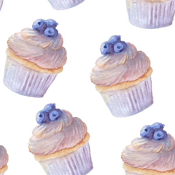 Cupcakes aquarela pintados à mão — Vetor de Stock