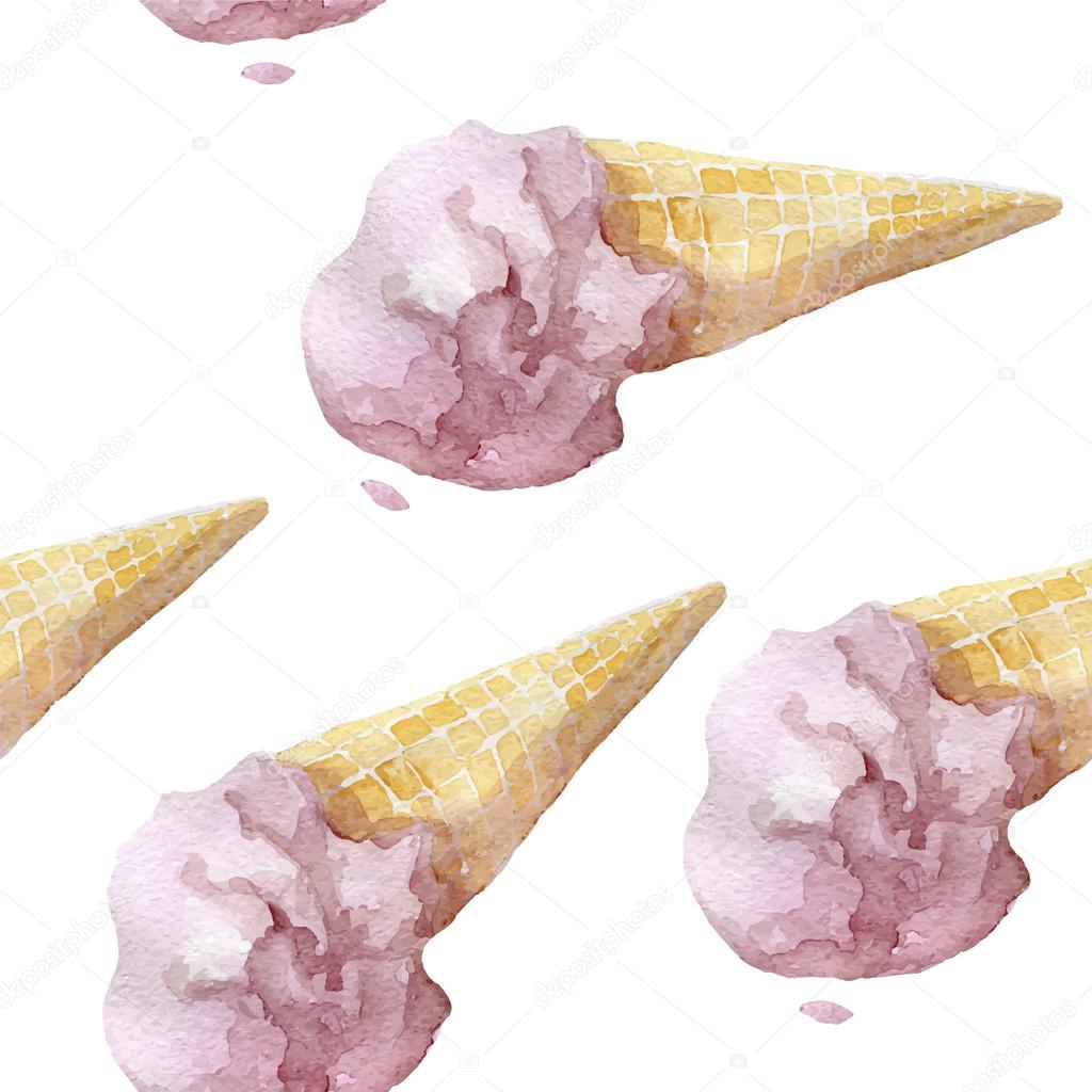 watercolor ice creams pattern.