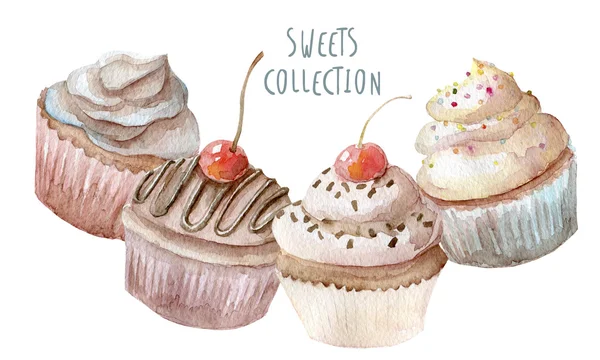 Watercolor delicious cupcakes — Stock Photo, Image