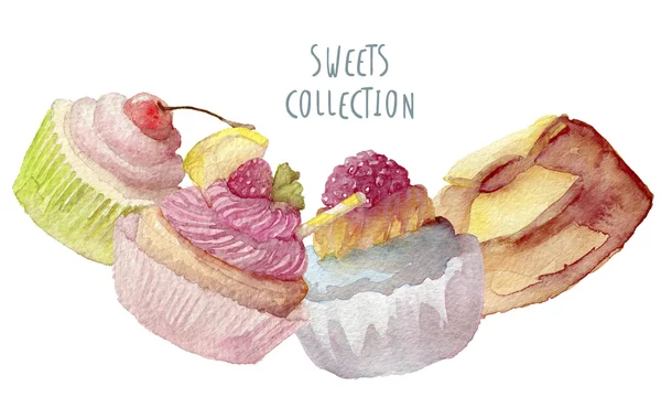 Aquarela deliciosos cupcakes — Fotografia de Stock