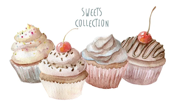 Watercolor delicious cupcakes — Stock Photo, Image