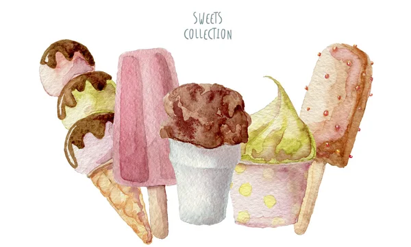 Watercolor ice creams — Stock Photo, Image