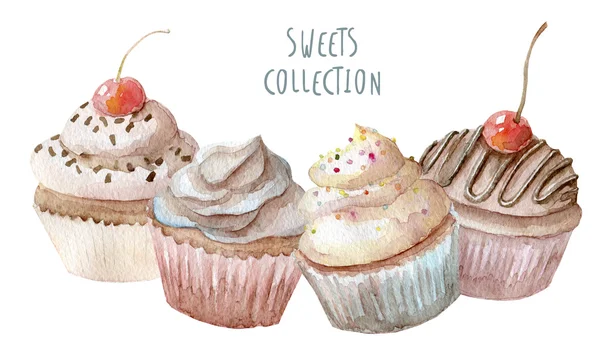 Watercolor delicious cupcakes — Stock Photo, Image