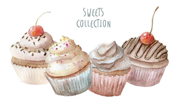 Watercolor delicious cupcakes — Stock Photo, Image