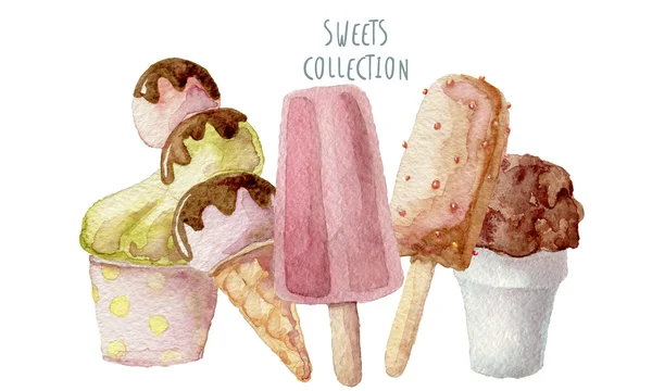 수채화 아이스크림 — 스톡 사진