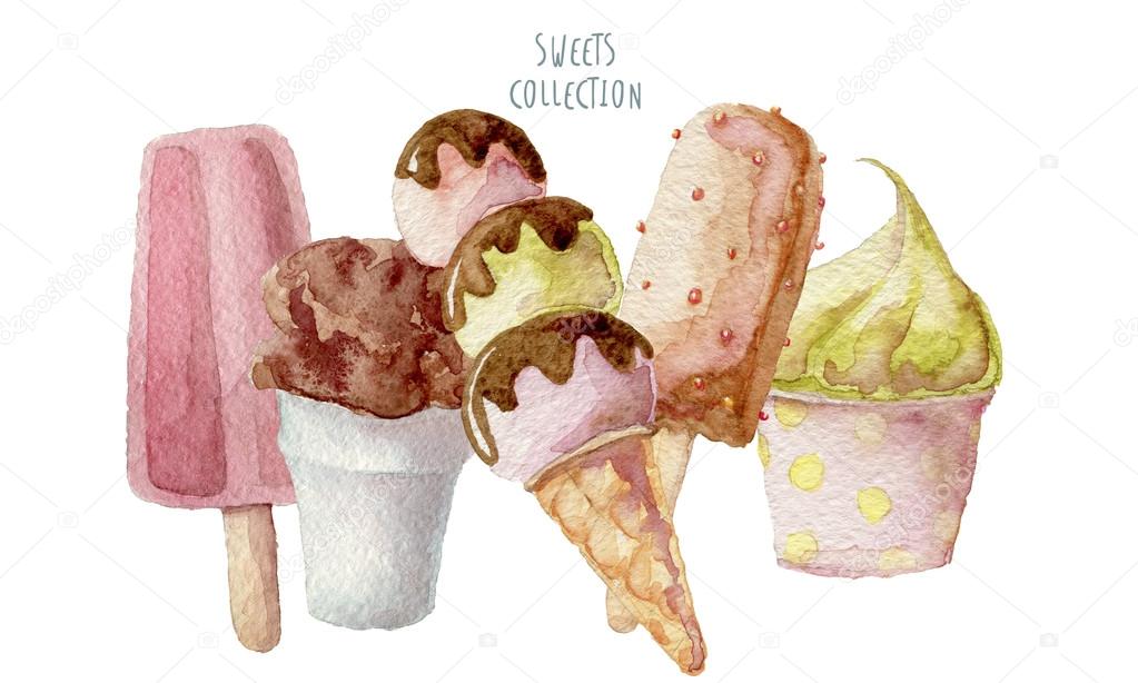 Watercolor ice creams
