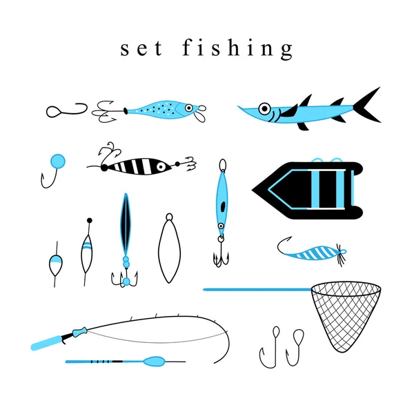 Recolha de equipamentos e ganchos para a pesca — Vetor de Stock
